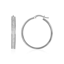 Load image into Gallery viewer, 14k White Tone Gold Hoop Style Earrings with Center Glitter Look Design