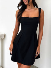Load image into Gallery viewer, Dark Blue Bow Back Square Neck Mini Dress Luxury Feminine & Flattering Dress For Girls