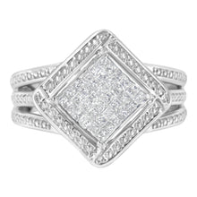 Load image into Gallery viewer, .925 Sterling Silver 2/5 Cttw Princess Cut Diamond Square On Point Cluster Composite Cocktail Ring (H-I Color, SI1-SI2 Clarity) - Size 6