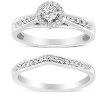 Load image into Gallery viewer, .925 Sterling Silver 1/3 Cttw Diamond Halo and Pave Shank Engagement Ring Set (I-J Color, I3 Clarity) - Ring Size 7