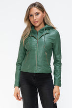 Load image into Gallery viewer, Women Classic Snobbish Faux Leather Zip-Up Drawstring Hooded Jacket Edgy & Casual PU Leather Jacket For Streetwear
