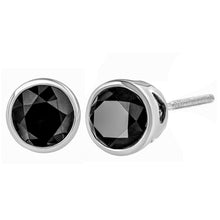 Load image into Gallery viewer, 14K White Gold 1/2 Cttw Round Brilliant-Cut Black Diamond Bezel-Set Stud Earrings with Screw Backs (Fancy Color-Enhanced, I2-I3 Clarity)