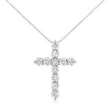 Load image into Gallery viewer, .925 Sterling Silver 1.0 Cttw Prong Set Round-Cut Diamond Cross 18" Pendant Necklace (I-J Color, I2-I3 Clarity)