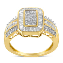 Load image into Gallery viewer, 10K Yellow Gold Round and Baguette-Cut Diamond Cocktail Ring (1.0 Cttw, H-I Color, SI2-I1 Clarity) - Size 7