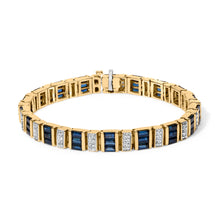 Load image into Gallery viewer, 14K Yellow Gold 2/5 Cttw Diamond & 8.0 Cttw Baguette Cut Blue Sapphire Alternating Link Bracelet (G-H Color, VS1-VS2 Clarity) - 7" Inches
