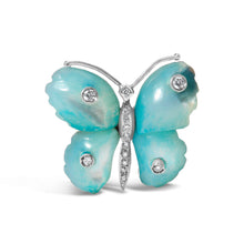 Load image into Gallery viewer, 18K White Gold Blue Mother of Pearl and Diamond Accent Butterfly Pin Brooch (F-G Color, VS1-VS2 Clarity)