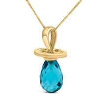Load image into Gallery viewer, 14K Yellow Gold and Blue Quartz Pacifier Pendant Necklace - 18" Inches