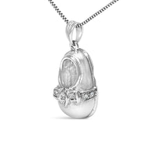 Load image into Gallery viewer, 14K White Gold Diamond Accent Baby Shoe with Bow Pendant 18" Necklace (G-H Color, SI1-SI2 Clarity)