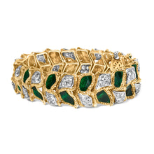 Load image into Gallery viewer, 18K Yellow Gold 3 1/4 Cttw Diamond and Green Enamel Gold Textured Bracelet (G-H Color, VS1-VS2 Clarity) - 7" Inches