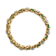 Load image into Gallery viewer, 18K Yellow Gold 3 1/4 Cttw Diamond and Green Enamel Gold Textured Bracelet (G-H Color, VS1-VS2 Clarity) - 7" Inches