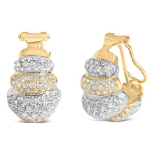 Load image into Gallery viewer, 18K Two-Toned Gold 5.00 Cttw Diamond Three-tier Domed Button Omega Back Earrings (G-H Color, VS2-SI1 Clarity)