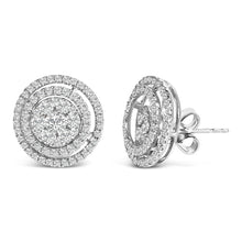 Load image into Gallery viewer, 14K Gold 1 3/8 Cttw Diamond Cluster and Double Halo Stud Earring (G-H Color, SI1-SI2 Clarity)