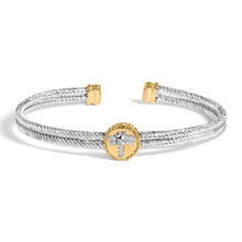 Load image into Gallery viewer, 18K Yellow Gold Plated .925 Sterling Silver Diamond Accent Dragonfly Medallion Bangle Bracelet (I-J Color, SI1-SI2 Clarity) - 7.75 Inches