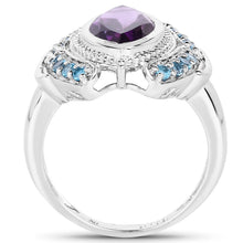 Load image into Gallery viewer, 3.06 Carat Genuine Amethyst and London Blue Topaz .925 Sterling Silver Ring