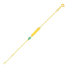 Load image into Gallery viewer, 14k Yellow Gold 5 1/2 inch Childrens ID Bracelet with Enameled Eye
