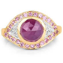 Load image into Gallery viewer, 14K Yellow Gold Plated 3.02 Carat Genuine Pink Sapphire and White Topaz .925 Sterling Silver Ring