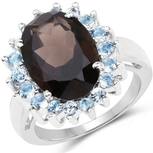 Load image into Gallery viewer, 6.79 Carat Genuine Smoky Quartz & Blue Topaz .925 Sterling Silver Ring