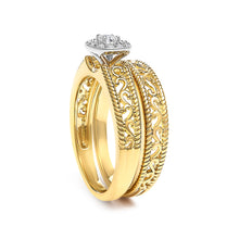Load image into Gallery viewer, 14K Yellow Gold Plated .925 Sterling Silver 1/5 Cttw Diamond Halo and Milgrain Finish Engagement Ring Bridal Set (I-J Color I3 Clarity) - Size 7
