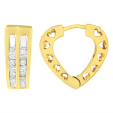 Load image into Gallery viewer, 10K Yellow Gold 1/2 cttw Diamond Huggy Heart Hoop Earrings (I-J Clarity, I2-I3 Color)