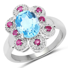 Load image into Gallery viewer, 2.28 Carat Genuine Swiss Blue Topaz and Ruby .925 Sterling Silver Ring