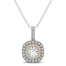 Load image into Gallery viewer, 14k White And Rose Gold Cushion Shape Halo Diamond Pendant (1/2 cttw)