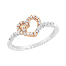 Load image into Gallery viewer, 10K Rose Gold over .925 Sterling Silver 1/5 Cttw Diamond Two Tone Open Heart Promise or Fashion Ring (I-J Color, I2-I3 Clarity) - Size 6