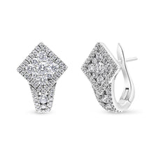 Load image into Gallery viewer, 18K White Gold 1 1/10 Cttw Round Diamond Cluster with Halo Hoop Huggie Earring (F-G Color, VS1-VS2 Clarity)