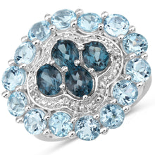 Load image into Gallery viewer, 6.54 Carat Genuine London Blue Topaz, Blue Topaz and White Topaz .925 Sterling Silver Ring