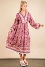 Load image into Gallery viewer, Floral Printed Boho V-Neck Balloon Sleeve Dress For Summer – Boho V-Neck Dress, Balloon Sleeve Dress, Floral Printed Dress, Feminine Boho Dress, Chic Summer Dress