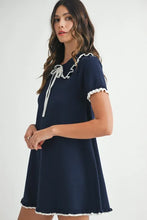 Load image into Gallery viewer, Ruffle Trimmed Collar Fine Knit Mini Dress For Women โ Ruffle Mini Dress, Fine Knit Dress, Collar Dress, Feminine Mini Dress, Chic Knit Dress