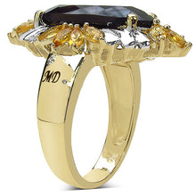 Load image into Gallery viewer, 14K Yellow Gold Plated 7.07 Carat Genuine Smoky Quartz, Citrine & White Diamond .925 Sterling Silver Ring