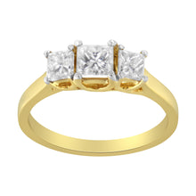 Load image into Gallery viewer, 10K Yellow Gold Princess-Cut Diamond Three Stone Band Ring (1 Cttw, J-K Color, I1-I2 Clarity) - Size 6