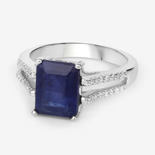 Load image into Gallery viewer, 3.07 Carat Glass Filled Sapphire and White Zircon .925 Sterling Silver Ring