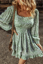 Load image into Gallery viewer, Elegant Ruffle Hem Floral Mini Dress Square Neck Long Sleeve Romantic Dress