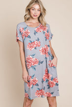 Load image into Gallery viewer, Floral Round Neck Short Tee Dress with Pockets For Women – Comfortable, Casual & Functional for Everyday Wear