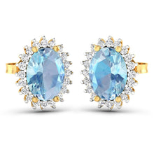 Load image into Gallery viewer, 2.36 Carat Genuine Aquamarine and White Diamond 14K Yellow Gold Earrings