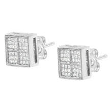 Load image into Gallery viewer, 14K White Gold 1/2 Cttw Princess Diamond Composite Box Shape Milgrain Stud Earrings (H-I Color, SI1-SI2 Clarity)