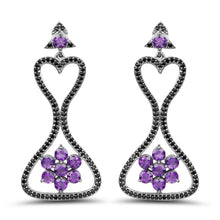 Load image into Gallery viewer, 6.31 Carat Genuine Amethyst & Black Spinel .925 Sterling Silver Earrings