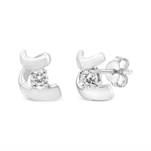 Load image into Gallery viewer, 10K White Gold 1/10 Cttw Round Brilliant-Cut Diamond Espira Swirls Solitaire Push Back Stud Earrings (I-J Color, I1-I2 Clarity)