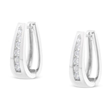 Load image into Gallery viewer, 14k White Gold 1/4 Cttw Channel-Set Brilliant Round-Cut Diamond Hoop Earrings (I-J Color, I2-I3 Clarity)