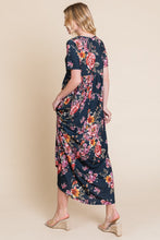 Load image into Gallery viewer, Floral Short Sleeve Maxi Dress โ Elegant Maxi Dress, Floral Short Sleeve Dress, Shirred Maxi Dress, Flowing Silhouette Dress, Comfortable Summer Dress, Flattering Dress for Various Occasions, Versatile Maxi Dress