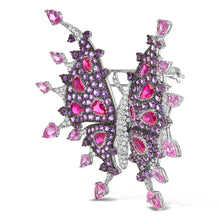Load image into Gallery viewer, 18K White Gold 1.00 Cttw Diamond, Ruby Sapphire, and Amethyst Mixed Gemstone Butterfly Brooch Pin (G-H Color, VS1-VS2 Clarity)