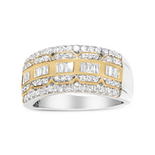 Load image into Gallery viewer, 10K White and Yellow Gold 1.00 Cttw Baguette and Round cut Diamond Art Deco Multi-Row Ring Band (I-J Color, I1-I2 Clarity) - Ring Size 7