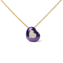 Load image into Gallery viewer, 18K Yellow Gold Blue Enamel 1/10 Cttw Round Pave Diamonds Heart Shape 18" Pendant Necklace (G-H Color, SI1-SI2 Clarity) - Adjustable up to 16" - 18"