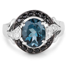 Load image into Gallery viewer, 4.27 Carat Genuine London Blue Topaz, Black Spinel & White Topaz .925 Sterling Silver Ring