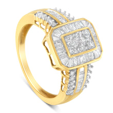 Load image into Gallery viewer, 10K Yellow Gold Round and Baguette-Cut Diamond Cocktail Ring (1.0 Cttw, H-I Color, SI2-I1 Clarity) - Size 7