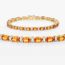 Load image into Gallery viewer, 12.33 Carat Genuine Orange Sapphire and White Diamond 14K Yellow Gold Bracelet