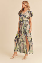 Load image into Gallery viewer, Lace Detail Slit Geometric Print Short Sleeve Maxi Comfortable Dress For Women, Elegant Lace, Alluring Slit, Sophisticated Geometric Print for Casual & Dressy Occasions