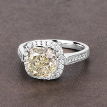 Load image into Gallery viewer, IGI Certified 4.02 Carat Genuine Light Yellow Diamond Center and 0.36cttw White Diamond 18K White Gold Ring (4.38cttw)