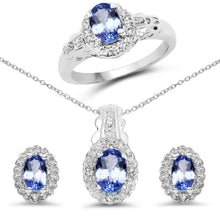 Load image into Gallery viewer, 2.46 Carat Genuine Tanzanite and White Topaz .925 Sterling Silver 3 Piece Jewelry Set (Ring, Earrings, and Pendant w/ Chain)